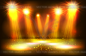 Scene illumination show, bright lighting with gold - vector image