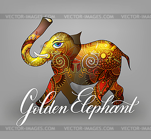 Golden elephant decorative 3d - vector clip art