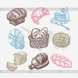 Digital drawing bakery icon set - vector image