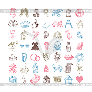 49 hand drawing doodle different icon set - vector clip art