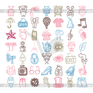 49 hand drawing doodle different icon set - vector image