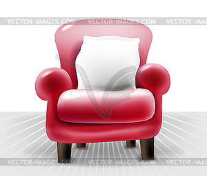 Red leather chair with white pillow, realistic - vector clipart
