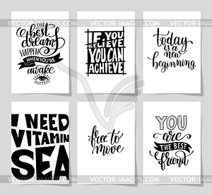 Set of 6 hand written lettering positive - royalty-free vector image