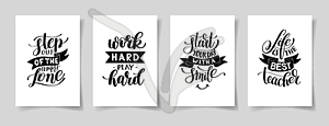 Set of four hand written lettering positive - vector clip art