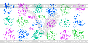 Set of spring coming hand written lettering - vector clipart