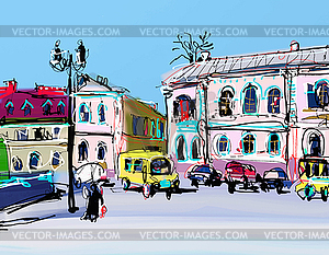 Sketch drawing of cityscape in Kamenets-Podolskiy - vector clipart / vector image