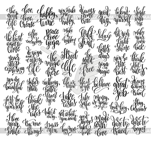 Set of 50 black and white hand lettering - vector EPS clipart