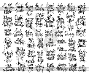 Set of 50 hand lettering inscriptions about fitness - vector clipart