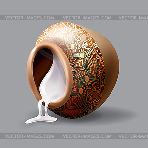 Realistic inverted clay pot with sour cream - vector image