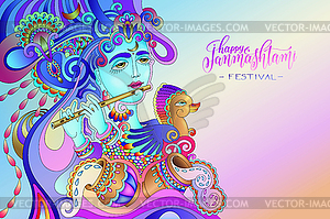 Happy janmashtami celebration colorful design - vector clip art