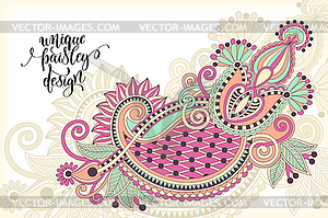 Unique flower paisley design, hand drawing - vector clip art