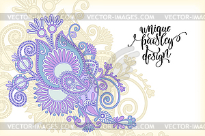 Unique flower paisley design, hand drawing - vector image