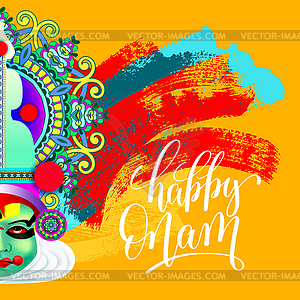 Happy onam greeting card with indian kathakali - vector EPS clipart