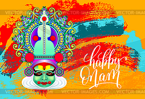 Happy onam greeting card with indian kathakali - vector clipart