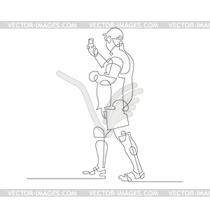 Man walks and takes photos on mobile phone - vector clip art