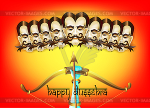 Happy dussehra indian holiday poster with face of - vector clip art