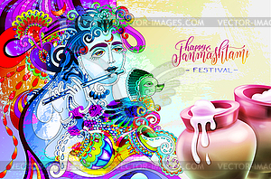 Happy janmashtami indian festival design - stock vector clipart