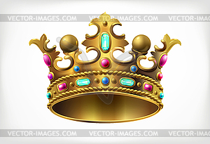 Golden royal crown with multi-colored precious - vector clipart