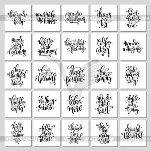 Set of 25 hand lettering positive posters, black an - vector clip art