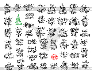 Set of 50 black ink christmas and happy new year - vector image