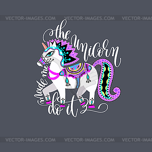 Unicorn make me do it - hand lettering inscription - vector image