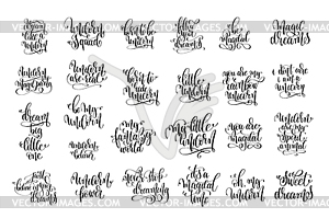 Set of 25 black and white hand lettering positive - vector image