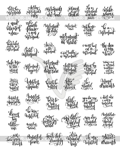 Set of 50 black ink hand written lettering - vector clipart