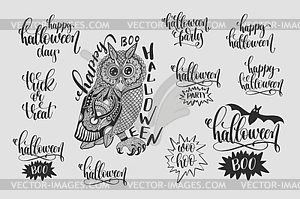 Set of happy halloween hand lettering phrases - vector clipart / vector image