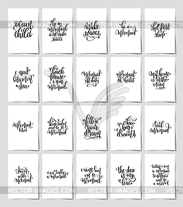 Set of 20 black and white hand lettering quotes - vector clip art