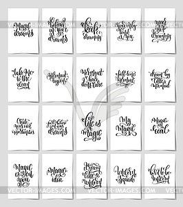 Set of 20 black and white hand lettering quotes - vector clipart