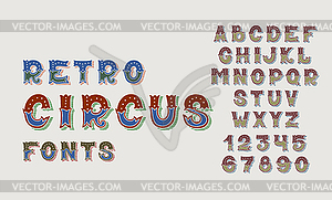 Doodle retro circus fonts and numbers alphabet - vector clipart