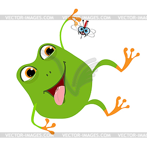 Merry Cartoon Frog and Mosquito - color vector clipart