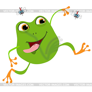 Merry Cartoon Frog and Two Mosquito - vector image