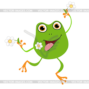 Green Frog and Daisies - vector image