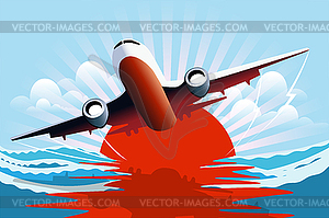 Stock Airplane over sea - color vector clipart