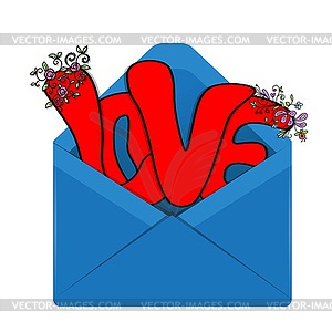 Illustration Lettering Love in an Envelope - vector clipart