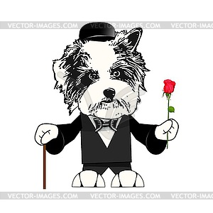 Illustration of Dog in Tuxedo with Rose - vector image