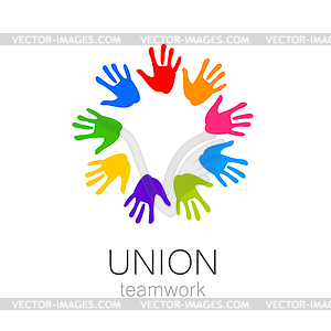 Union hands teamwork logo template - vector image