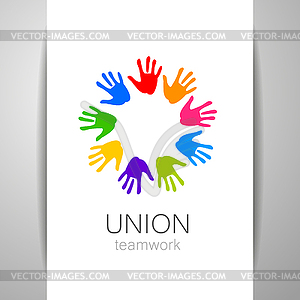 Union hands teamwork logo template - vector image