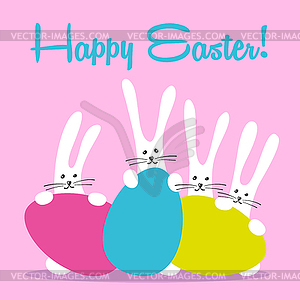 Three bunny happy easter - stock vector clipart