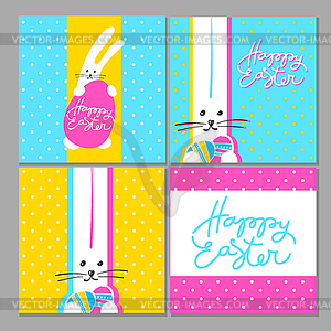 Happy easter rabbits crads collection - vector image