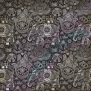 Seamless pattern with Indian miniatures - color vector clipart