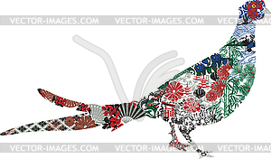 Green Pheasant Japanese miniatures - vector image