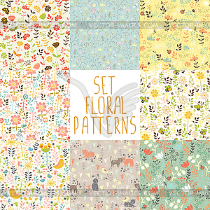 Set of seamless floral patterns - vector clip art