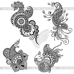 Peacocks style mehndi - vector clipart