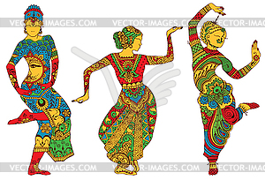 Indian dancers in the style of mehendi - vector clipart