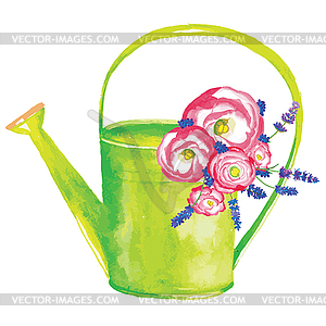 Watering can with flowers - vector clipart