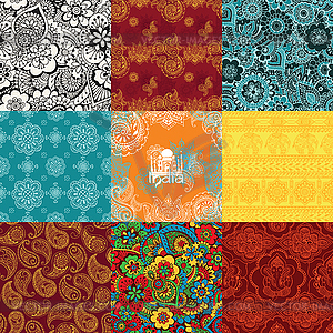 Set patterns with Indian ornaments. - vector clipart
