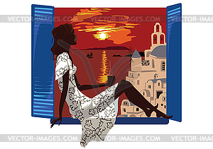 Girl on vacation - vector clipart