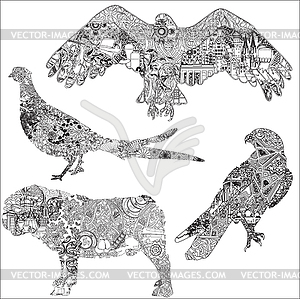 Set of animals in the ornament  - vector image